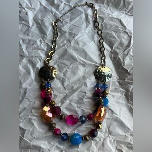 Vintage Chunky layered gold tone-Multicolor Beaded Statement Necklace